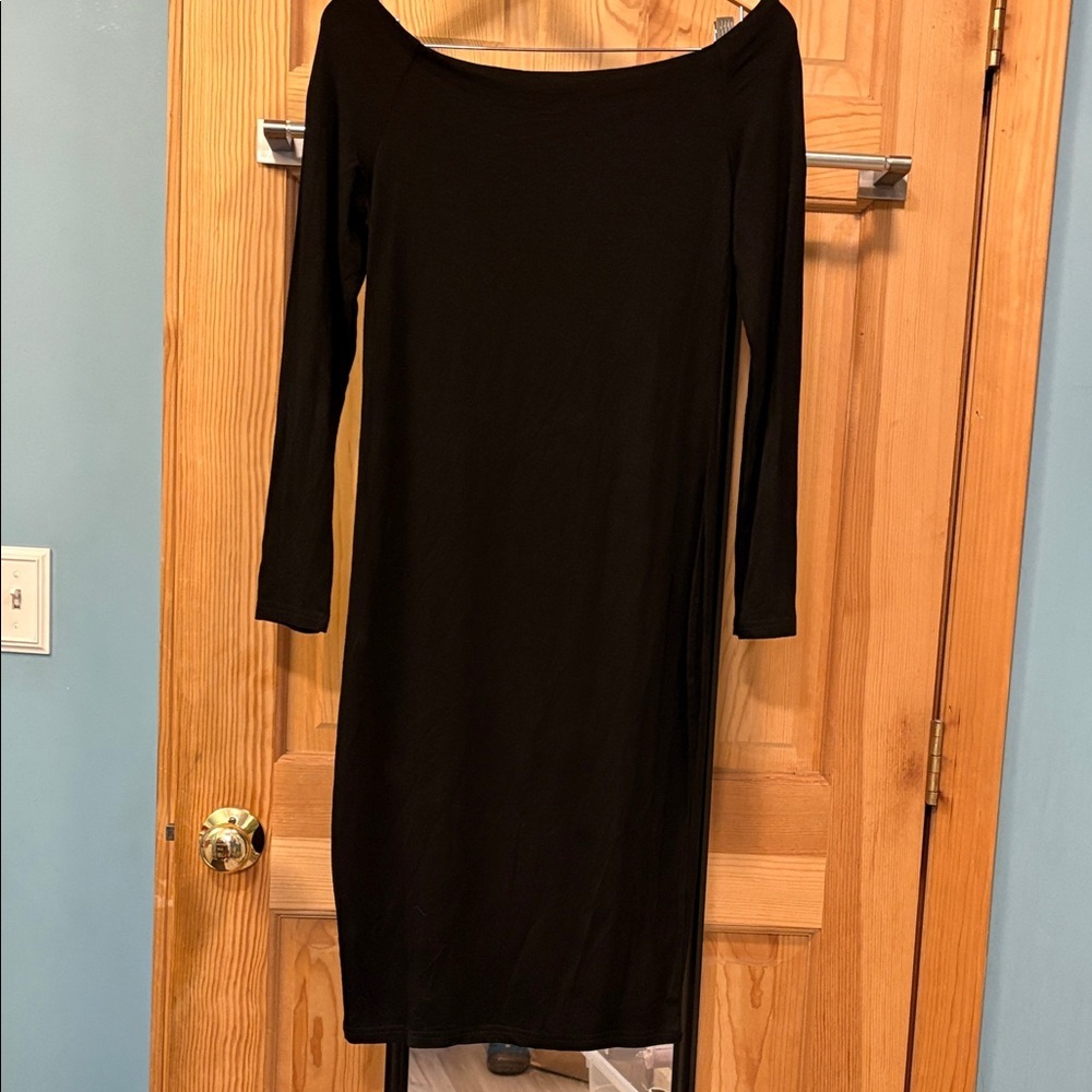 PattyBoutik Black Off the shoulders Long Sleeve Bodycon Midi Dress Sz M